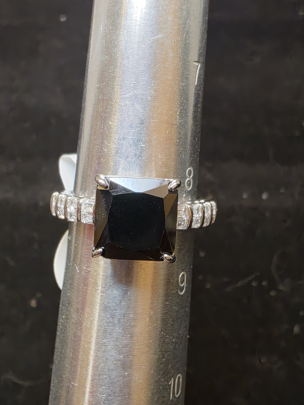 Black Square-Cut Stone Cocktail Ring in Sterling Silver